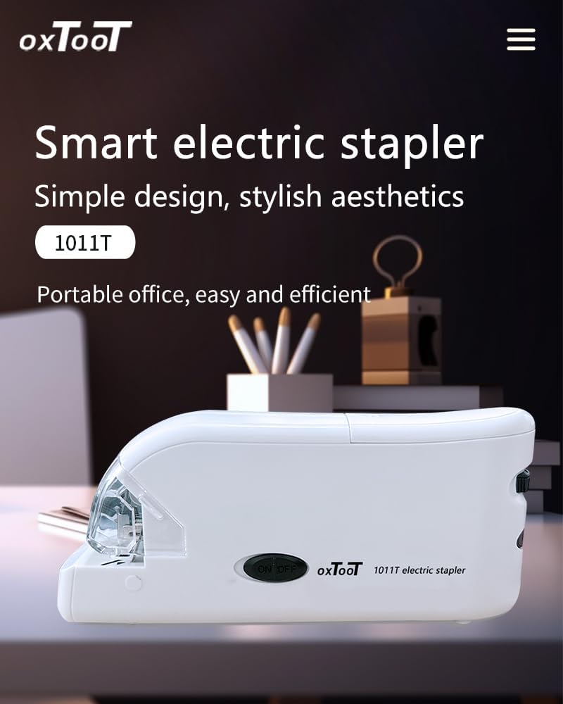 OXTOOT Electric Stapler with Intelligent Dual Power Supply Portable Office Supplies White, Suitable for No. 10 Staplers - Image 3